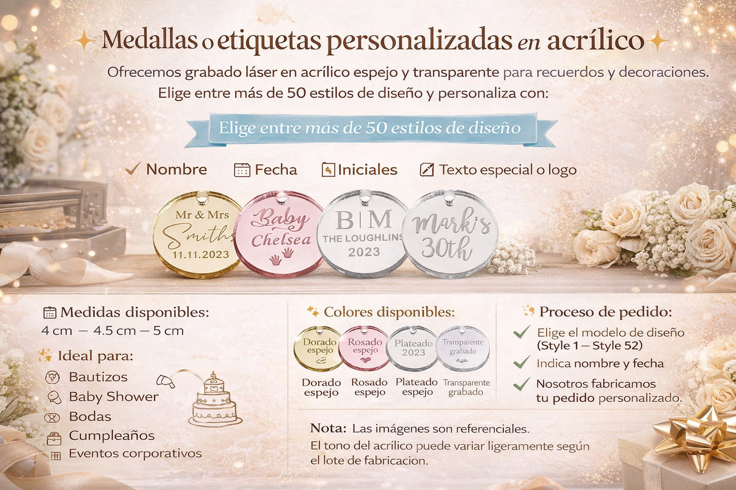 Medallas y etiquetas personalizadas en acrílico