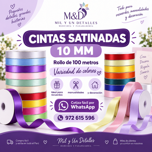 Cinta Satinada 10 mm (1 cm) Rollo 100 m | MYD