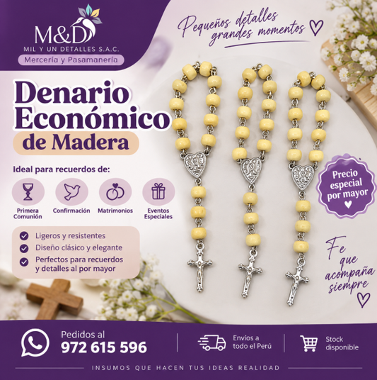 Denario Económico de Madera – Recuerdos Religiosos al por Mayor - CIENTO