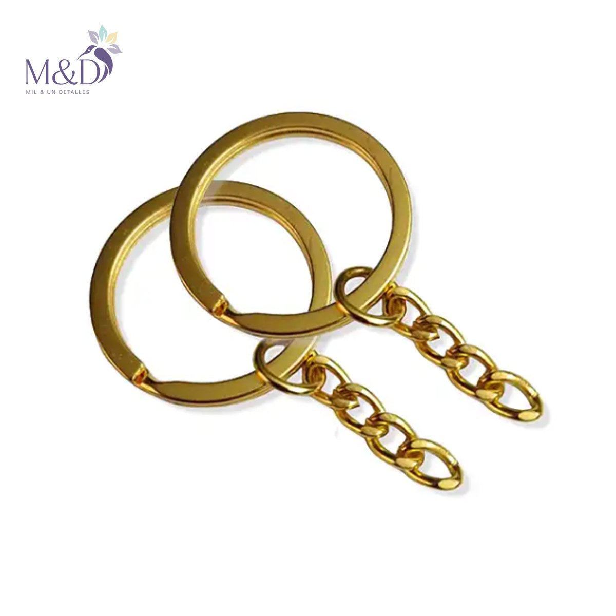 Argollas para llaveros doradas con cadena 2.5 cm x 100 | Mil y un Detalles