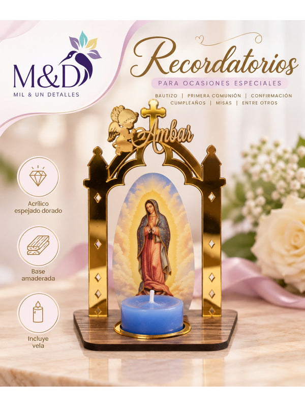 Capilla con vela Virgen de Guadalupe en acrílico espejado