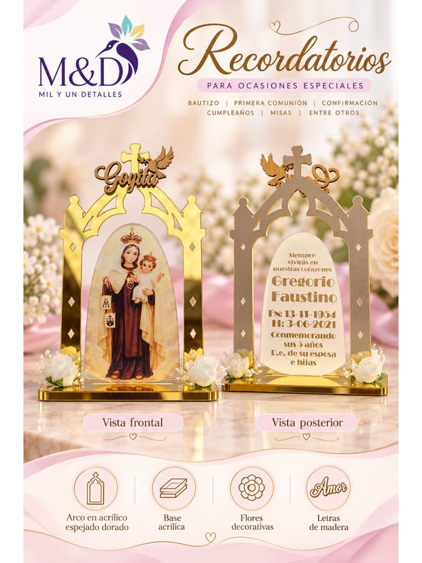 Capilla en acrílico espejado dorado Virgen del Carmen
