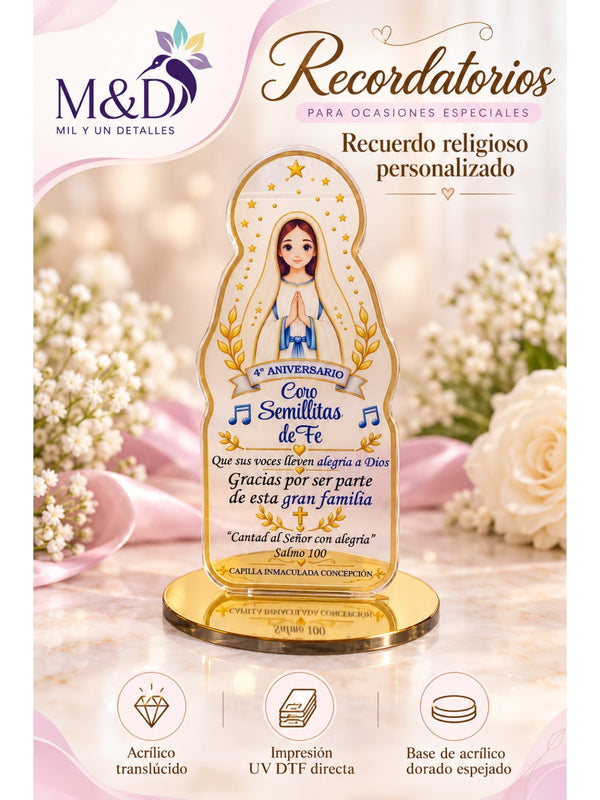 Recuerdo religioso personalizado en acrílico