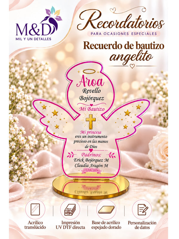 Recuerdo de bautizo angelito (rosado)