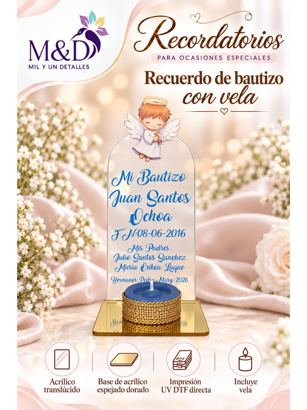 Recuerdo de bautizo con vela