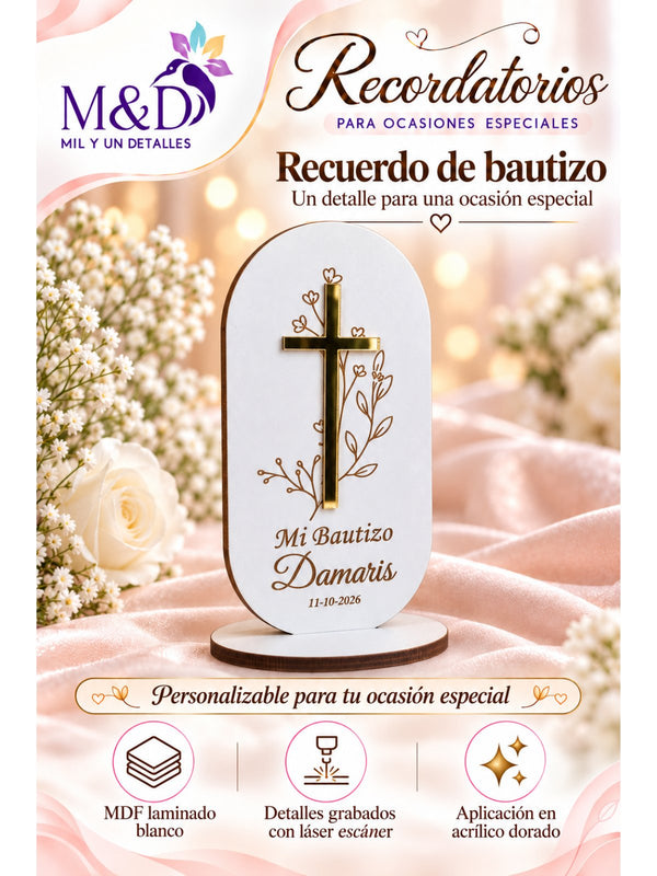 Recuerdo de bautizo en MDF con cruz