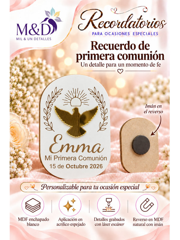 Recuerdo imantado de Primera Comunión (paloma)