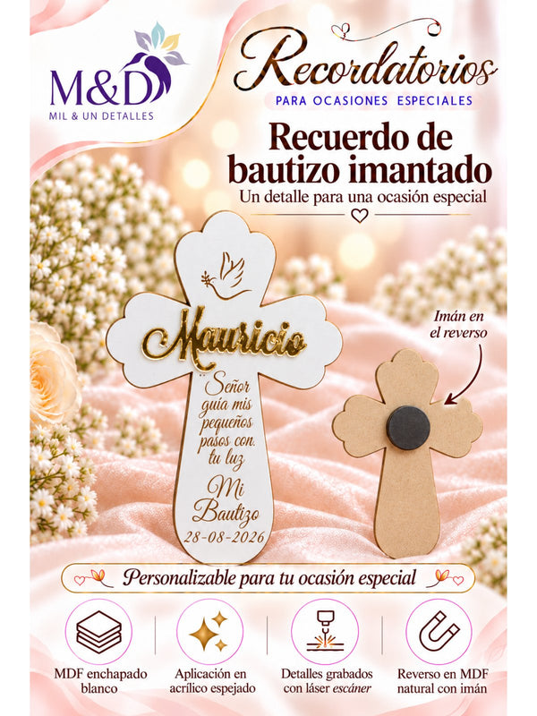Recuerdo de bautizo imantado (cruz)