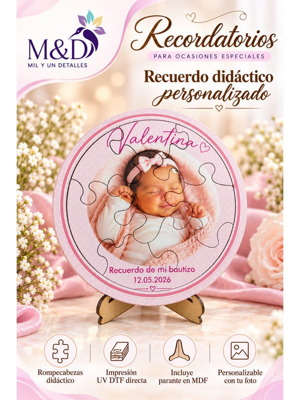Recuerdo didáctico personalizado rompecabezas (rosado)