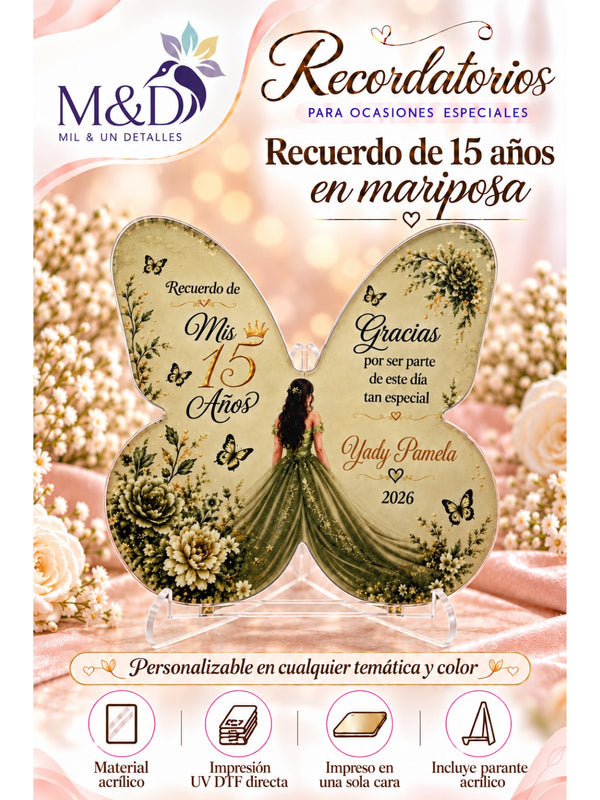 Recuerdo de 15 años en mariposa (verde)