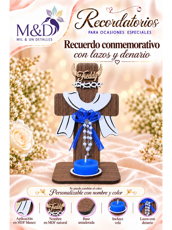 Recuerdo conmemorativo con lazos y denario (azul)