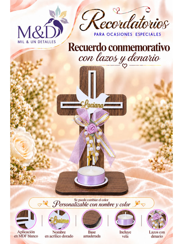 Recuerdo conmemorativo con lazos y denario (lila)