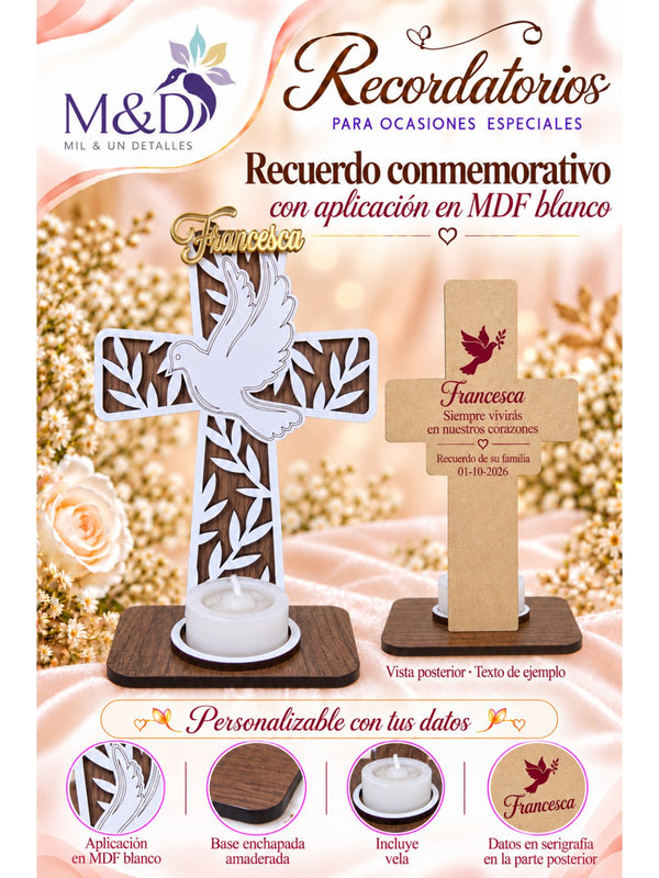 Recuerdo conmemorativo con aplicación en MDF blanco