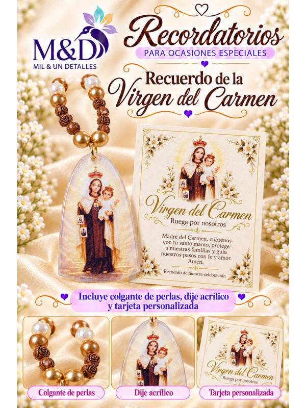 Recuerdo de la Virgen del Carmen con colgante de perlas