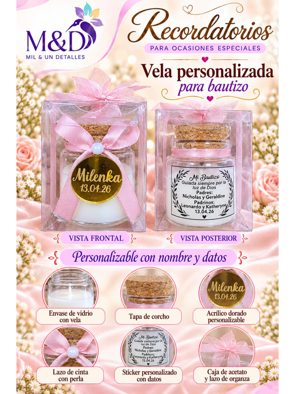 Vela personalizada para bautizo