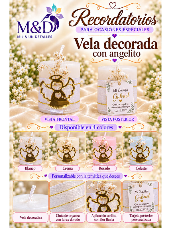 Vela decorada con angelito
