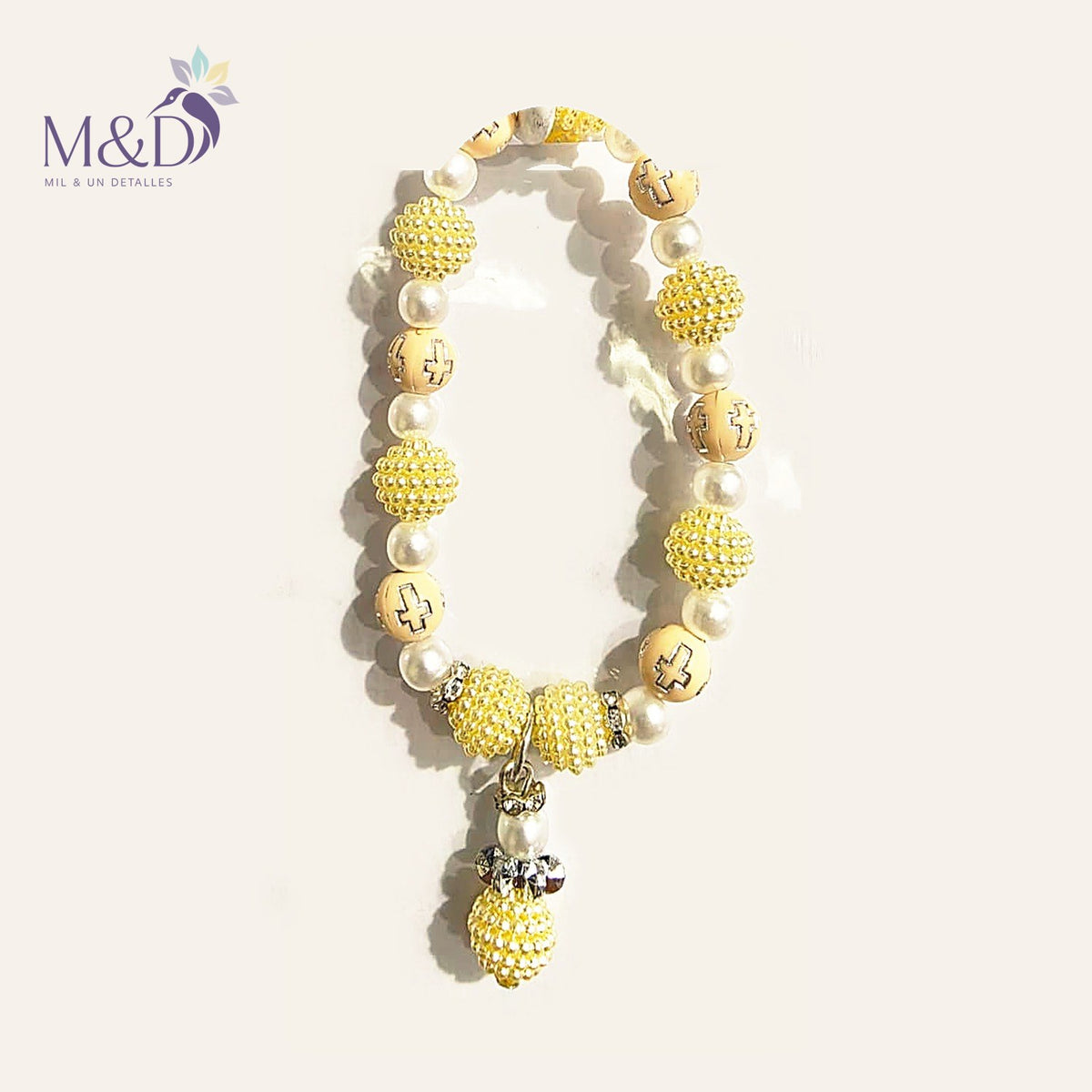 Pulsera de Perlas con Angelito crema | Mil y un Detalles